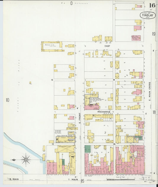 Sanborn Fire Insurance Map from Findlay, Hancock County, Ohio (1901), Sheet #0016 - Historic Sanborn Fire Insurance Map Print, vintage old map wall art, antique decor, genealogy gift, Ohio Ohio map