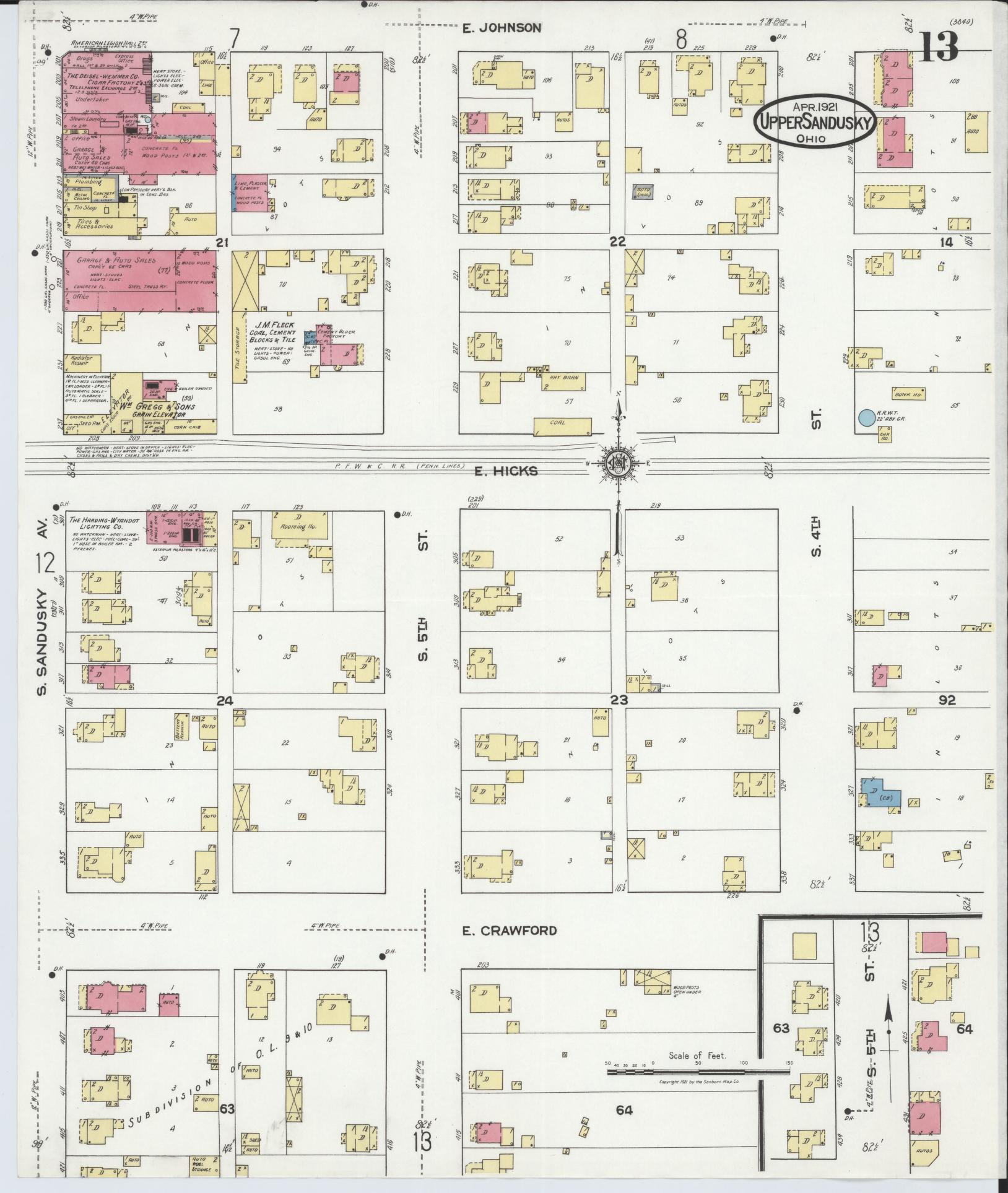 Sanborn Fire Insurance Map from Upper Sandusky, Wyandot County, Ohio (1921), Sheet #0013 - Complete Map Set gallery image, historic Sanborn map, vintage wall art, Ohio Ohio