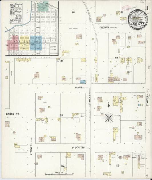 Sanborn Fire Insurance Map from Lehi, Utah County, Utah (1890), Sheet #0001 - Complete Map Set gallery image, historic Sanborn map, vintage wall art, Lehi Utah