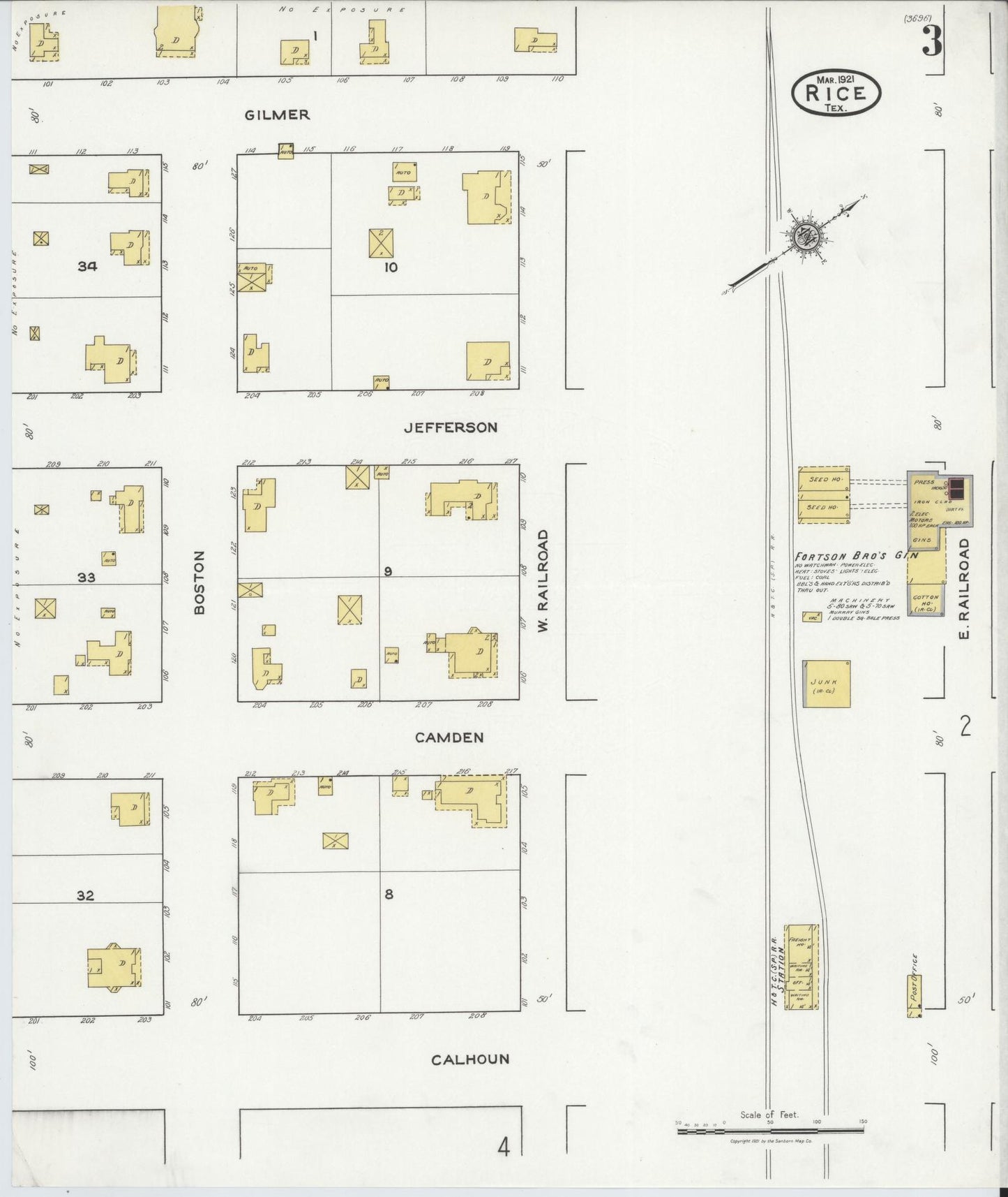 Sanborn Fire Insurance Map from Rice, Navarro County, Texas (1921), Sheet #0003 - Complete Map Set gallery image, historic Sanborn map, vintage wall art, Texas Texas