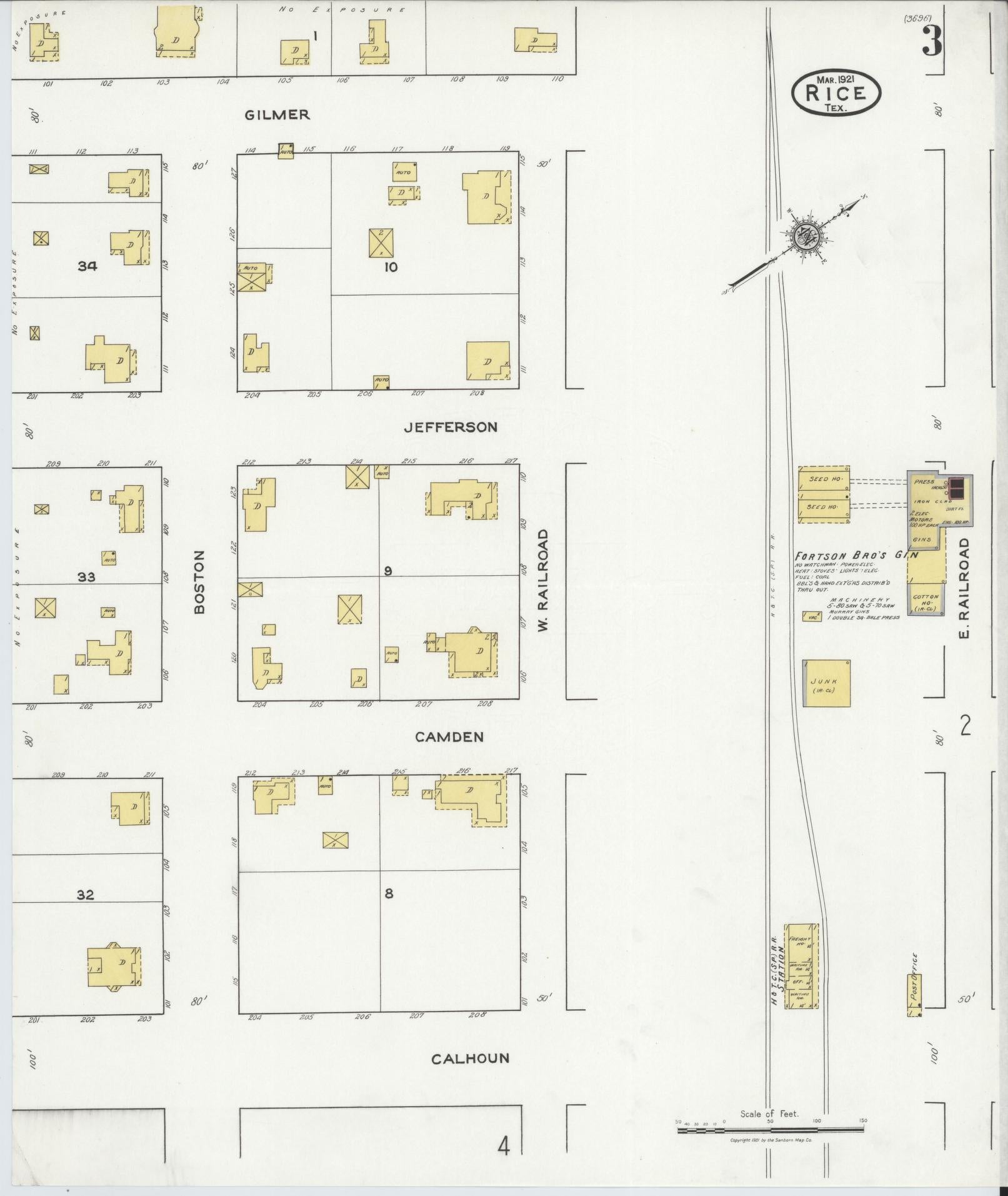 Sanborn Fire Insurance Map from Rice, Navarro County, Texas (1921), Sheet #0003 - Complete Map Set gallery image, historic Sanborn map, vintage wall art, Texas Texas