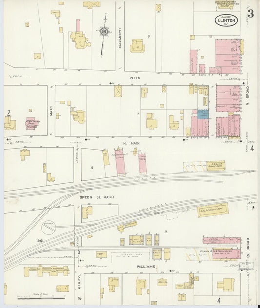 Sanborn Fire Insurance Map from Clinton, Laurens County, South Carolina (1912), Sheet #0003 - Historic Sanborn Fire Insurance Map Print, vintage old map wall art, antique decor, genealogy gift, South Carolina South Carolina map
