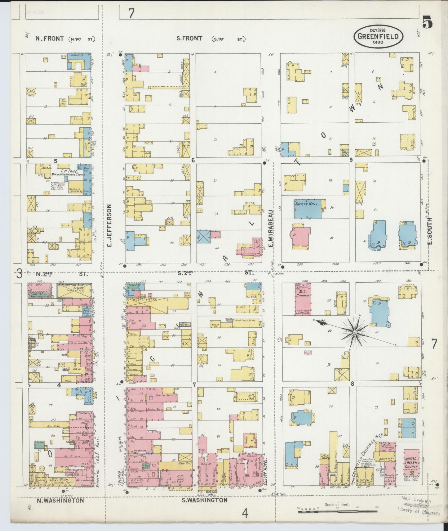 Sanborn Fire Insurance Map from Greenfield, Highland County, Ohio (1899), Sheet #0005 - Historic Sanborn Fire Insurance Map Print, vintage old map wall art, antique decor, genealogy gift, Ohio Ohio map