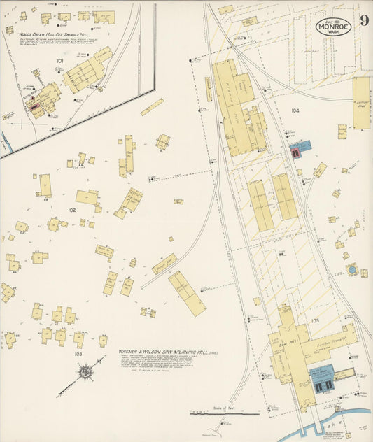 Sanborn Fire Insurance Map from Monroe, Snohomish County, Washington (1913), Sheet #0009 - Historic Sanborn Fire Insurance Map Print, vintage old map wall art, antique decor, genealogy gift, Washington Washington map