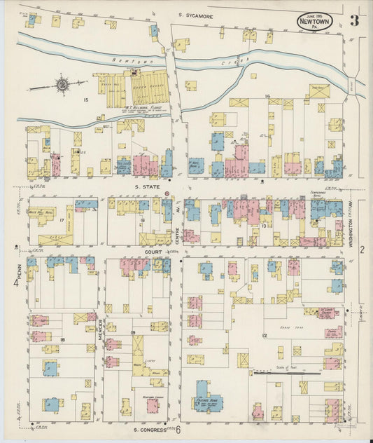 Sanborn Fire Insurance Map from Newtown, Bucks County, Pennsylvania (1915), Sheet #0003 - Historic Sanborn Fire Insurance Map Print, vintage old map wall art, antique decor, genealogy gift, Pennsylvania Pennsylvania map