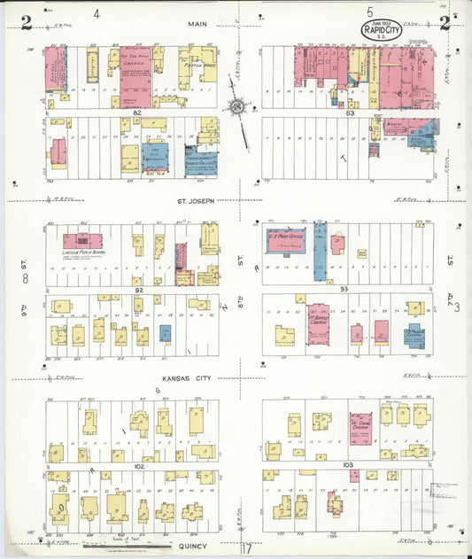Sanborn Fire Insurance Map from Rapid City, Pennington County, South Dakota (1923), Sheet #0002 - Historic Sanborn Fire Insurance Map Print, vintage old map wall art, antique decor, genealogy gift, South Dakota South Dakota map