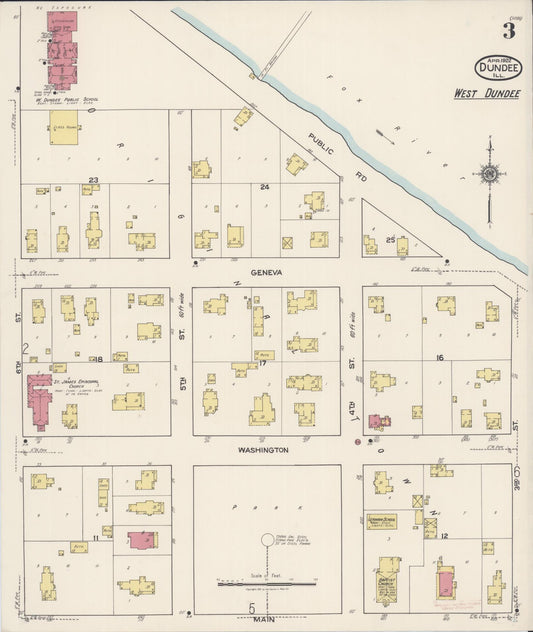 Sanborn Fire Insurance Map from Dundee, Kane County, Illinois (1922), Sheet #0003 - Historic Sanborn Fire Insurance Map Print, vintage old map wall art, antique decor, genealogy gift, Illinois Illinois map