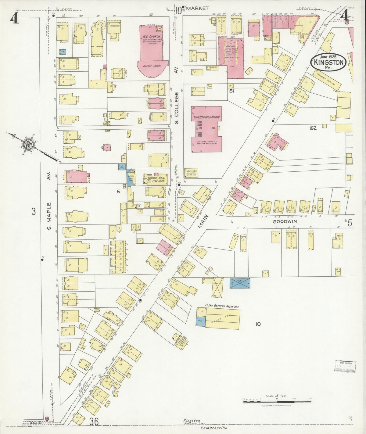 Sanborn Fire Insurance Map from Kingston, Luzerne County, Pennsylvania (1925), Sheet #0004 - Complete Map Set gallery image, historic Sanborn map, vintage wall art, Pennsylvania Pennsylvania
