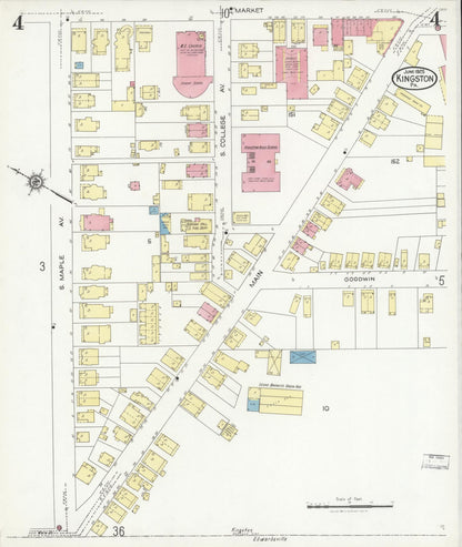 Sanborn Fire Insurance Map from Kingston, Luzerne County, Pennsylvania (1925), Sheet #0004 - Complete Map Set gallery image, historic Sanborn map, vintage wall art, Pennsylvania Pennsylvania
