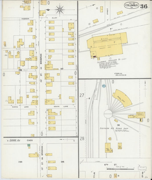 Sanborn Fire Insurance Map from Columbus, Muscogee County, Georgia (1900), Sheet #0036 - Historic Sanborn Fire Insurance Map Print, vintage old map wall art, antique decor, genealogy gift, Georgia Georgia map