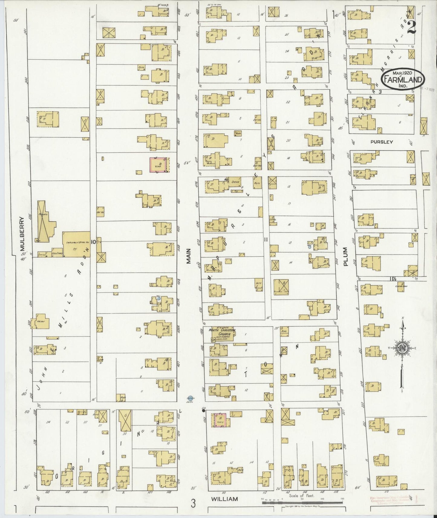 Sanborn Fire Insurance Map from Farmland, Randolph County, Indiana (1920), Sheet #0002 - Complete Map Set gallery image, historic Sanborn map, vintage wall art, Indiana Indiana