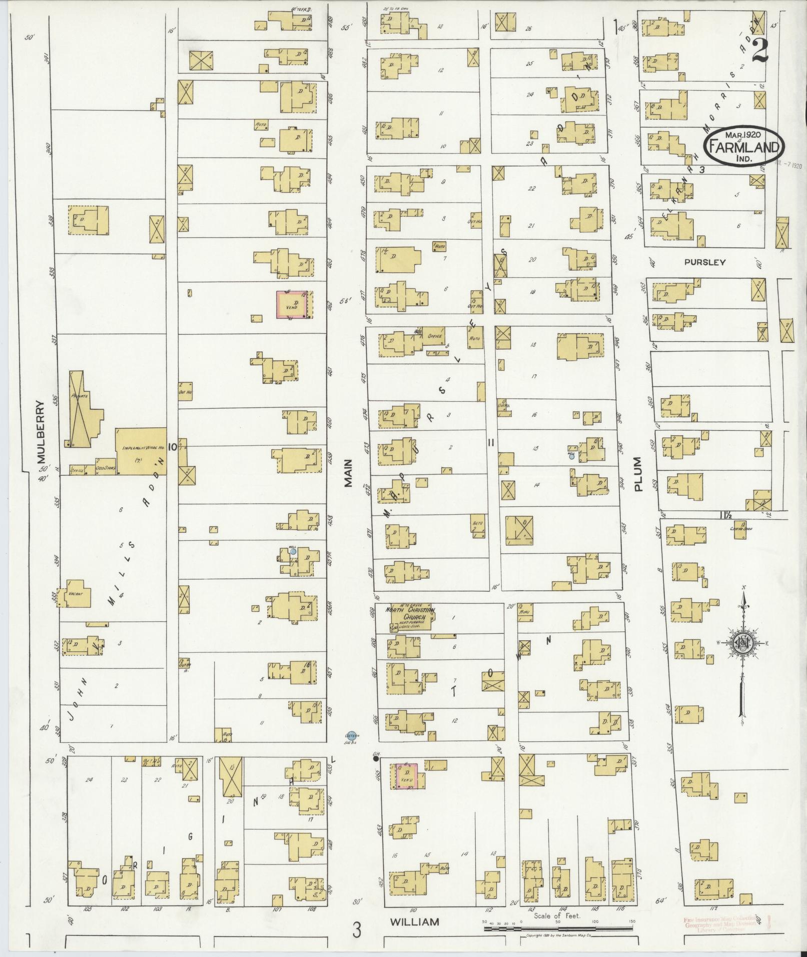 Sanborn Fire Insurance Map from Farmland, Randolph County, Indiana (1920), Sheet #0002 - Complete Map Set gallery image, historic Sanborn map, vintage wall art, Indiana Indiana