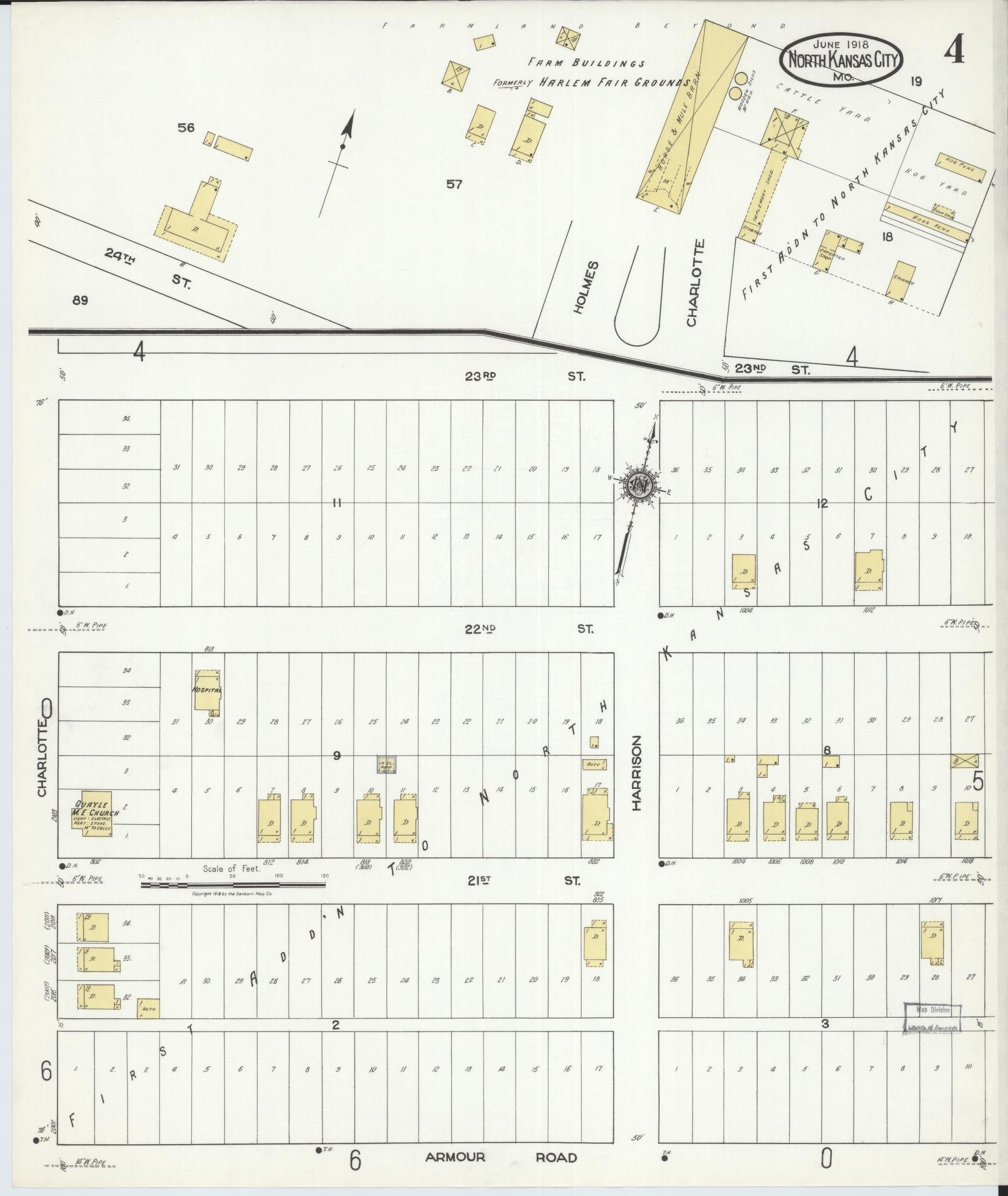 Sanborn Fire Insurance Map from North Kansas City, Clay County, Missouri (1918), Sheet #0004 - Complete Map Set gallery image, historic Sanborn map, vintage wall art, Kansas Kansas