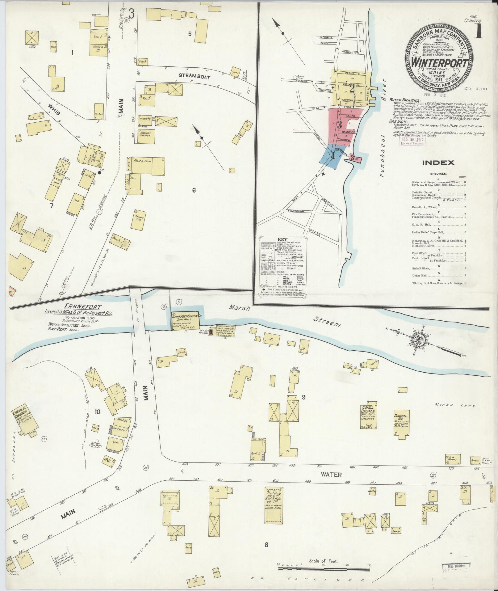 Sanborn Fire Insurance Map from Winterport, Waldo County, Maine (1911), Sheet #0001 - Complete Map Set gallery image, historic Sanborn map, vintage wall art, Maine Maine