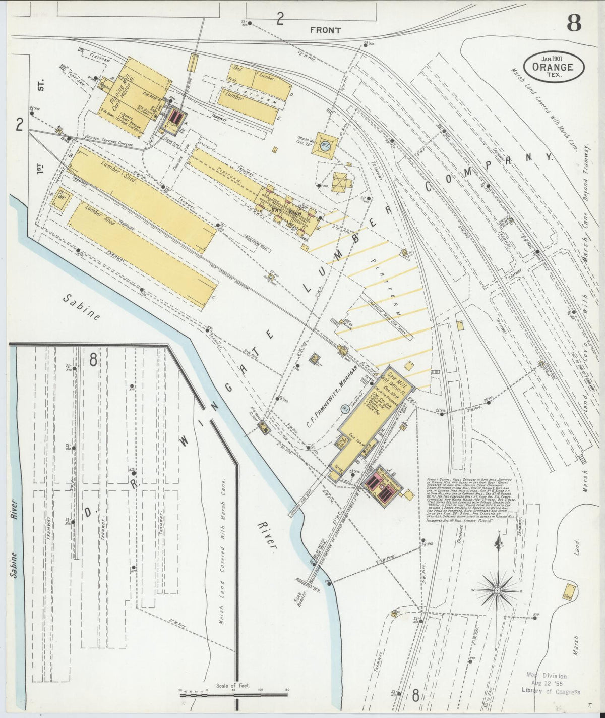 Sanborn Fire Insurance Map from Orange, Orange County, Texas (1901), Sheet #0008 - Complete Map Set gallery image, historic Sanborn map, vintage wall art, Texas Texas