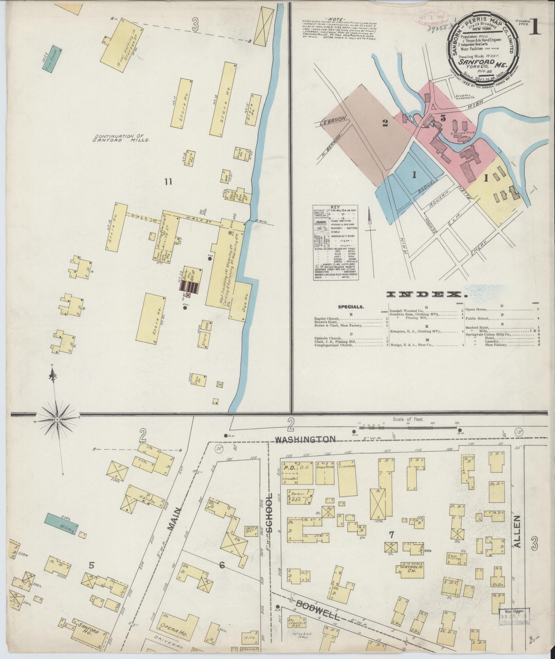 Sanborn Fire Insurance Map from Sanford, York County, Maine. (1892) – Historic Sanborn Fire Insurance Map Print