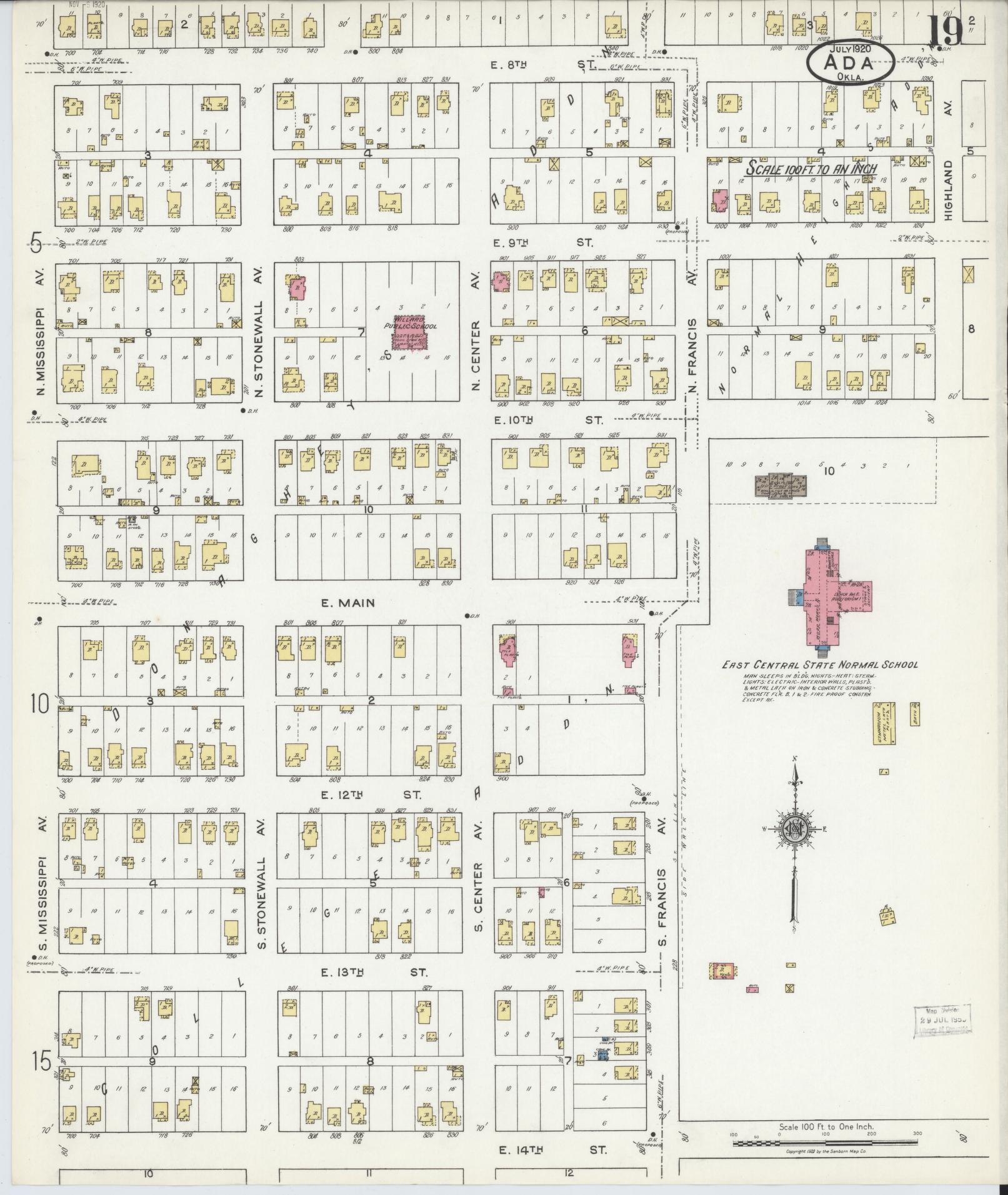 Sanborn Fire Insurance Map from Ada, Pontotoc County, Oklahoma (1920), Sheet #0019 - Complete Map Set gallery image, historic Sanborn map, vintage wall art, Oklahoma Oklahoma