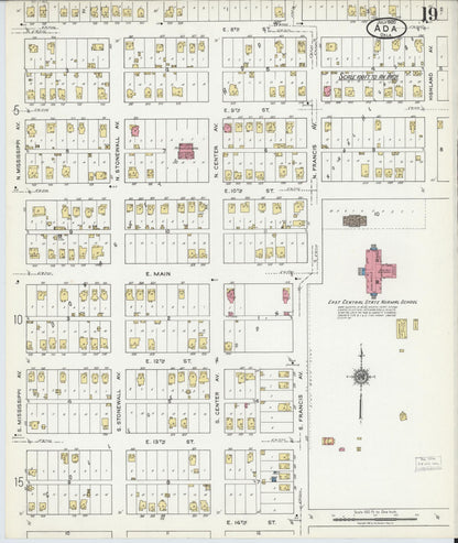 Sanborn Fire Insurance Map from Ada, Pontotoc County, Oklahoma (1920), Sheet #0019 - Complete Map Set gallery image, historic Sanborn map, vintage wall art, Oklahoma Oklahoma