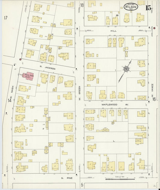 Sanborn Fire Insurance Map from Wilson, Wilson County, North Carolina (1913), Sheet #0015 - Historic Sanborn Fire Insurance Map Print, vintage old map wall art, antique decor, genealogy gift, North Carolina North Carolina map