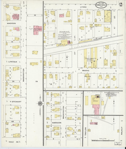 Sanborn Fire Insurance Map from Swayzee, Grant County, Indiana (1909), Sheet #0002 - Historic Sanborn Fire Insurance Map Print, vintage old map wall art, antique decor, genealogy gift, Indiana Indiana map