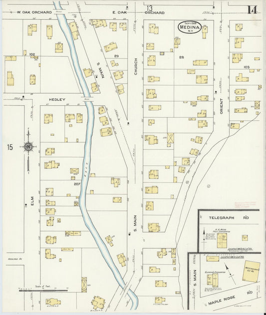 Sanborn Fire Insurance Map from Medina, Orleans County, New York (1909), Sheet #0014 - Historic Sanborn Fire Insurance Map Print, vintage old map wall art, antique decor, genealogy gift, New York New York map