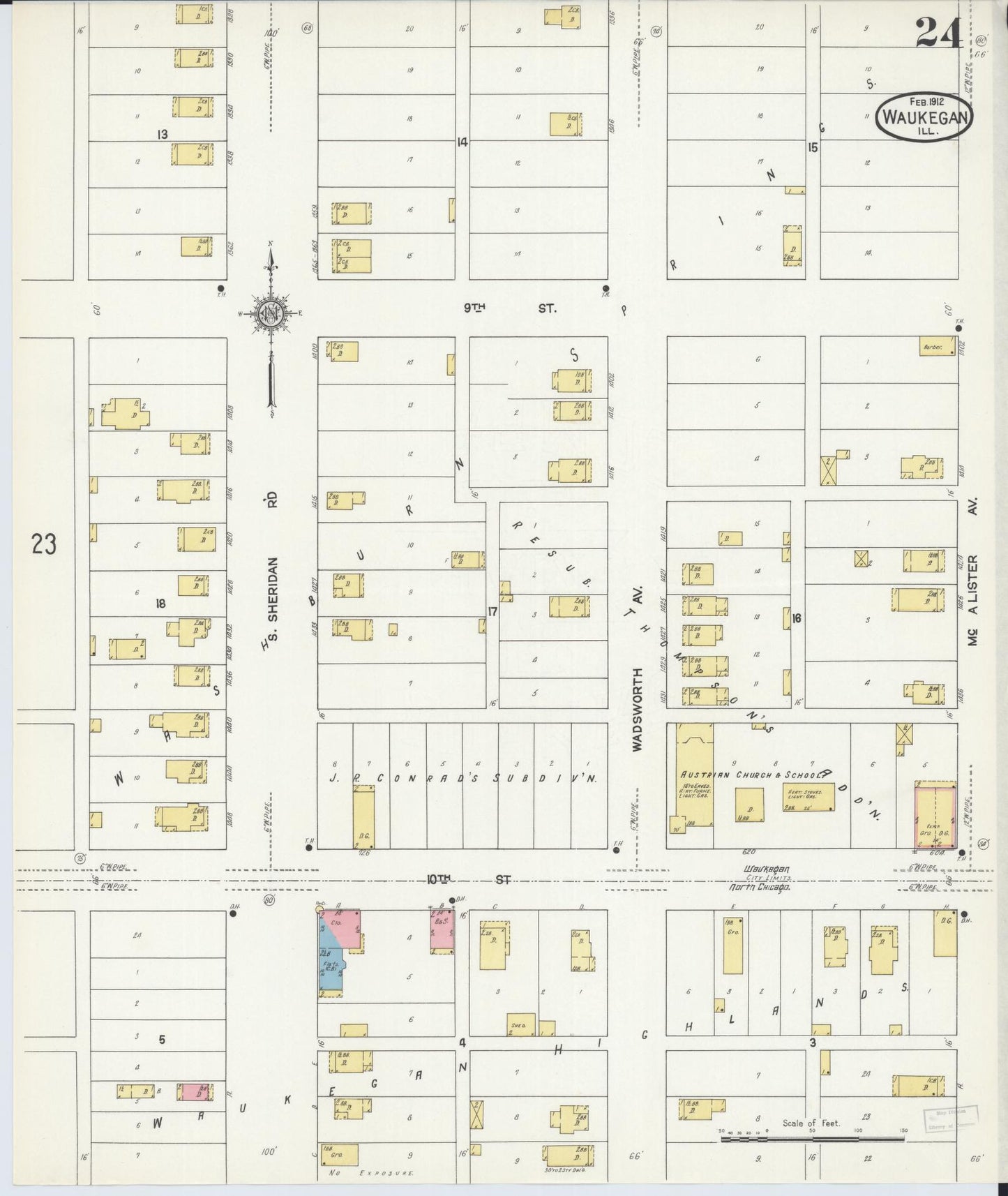 Sanborn Fire Insurance Map from Waukegan, Lake County, Illinois. (1912), Sheet 24 – Historic Sanborn Fire Insurance Map Print