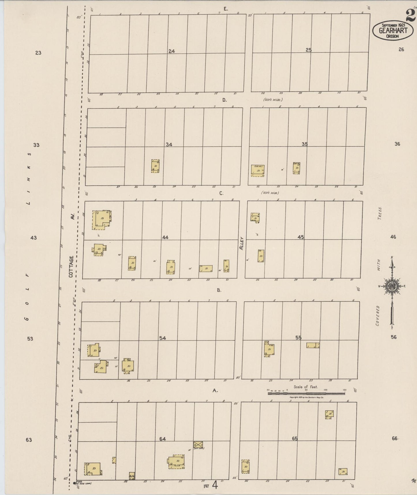 Sanborn Fire Insurance Map from Gearhart, Clatsop County, Oregon (1921), Sheet #0002 - Complete Map Set gallery image, historic Sanborn map, vintage wall art, Oregon Oregon