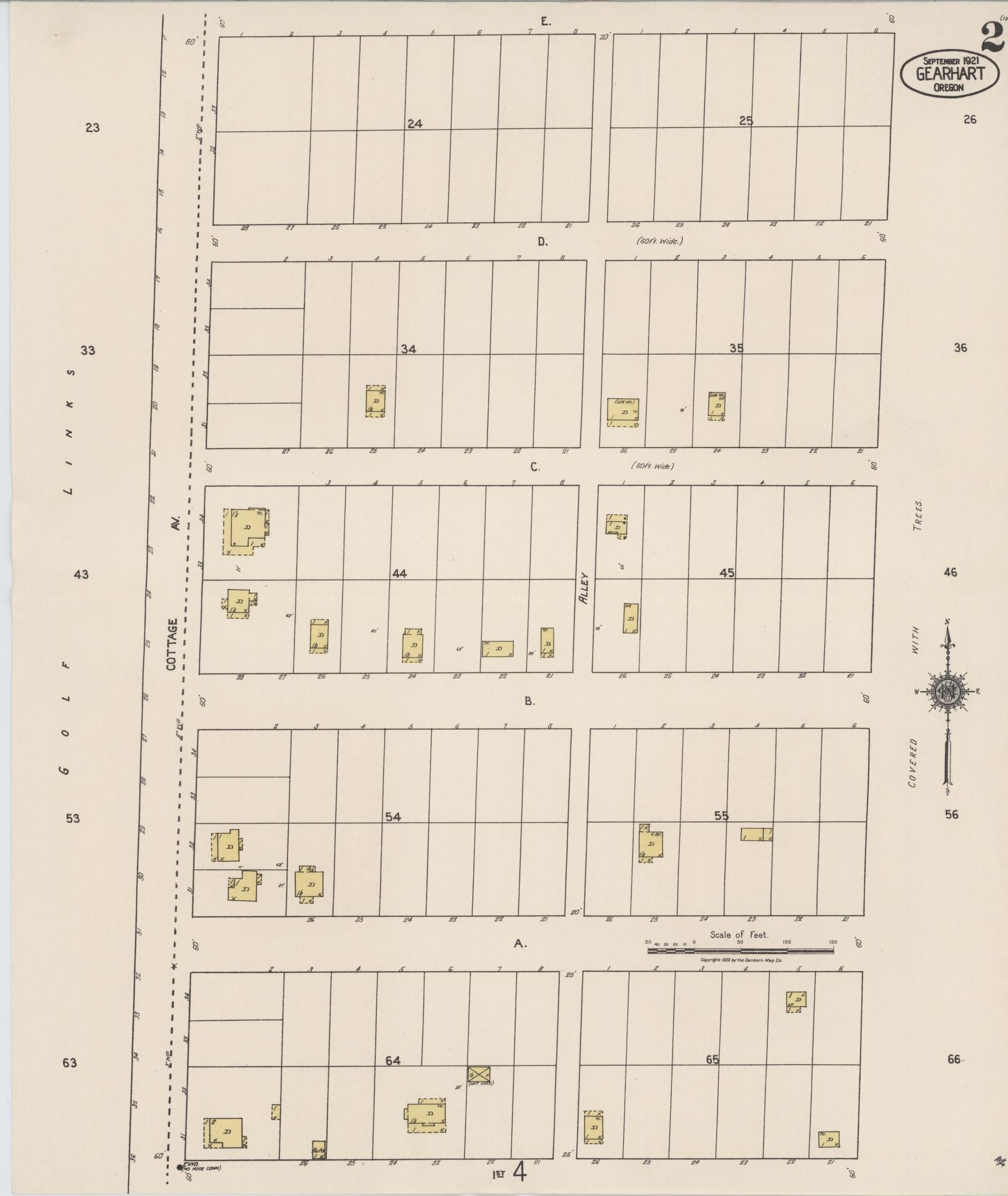 Sanborn Fire Insurance Map from Gearhart, Clatsop County, Oregon (1921), Sheet #0002 - Complete Map Set gallery image, historic Sanborn map, vintage wall art, Oregon Oregon