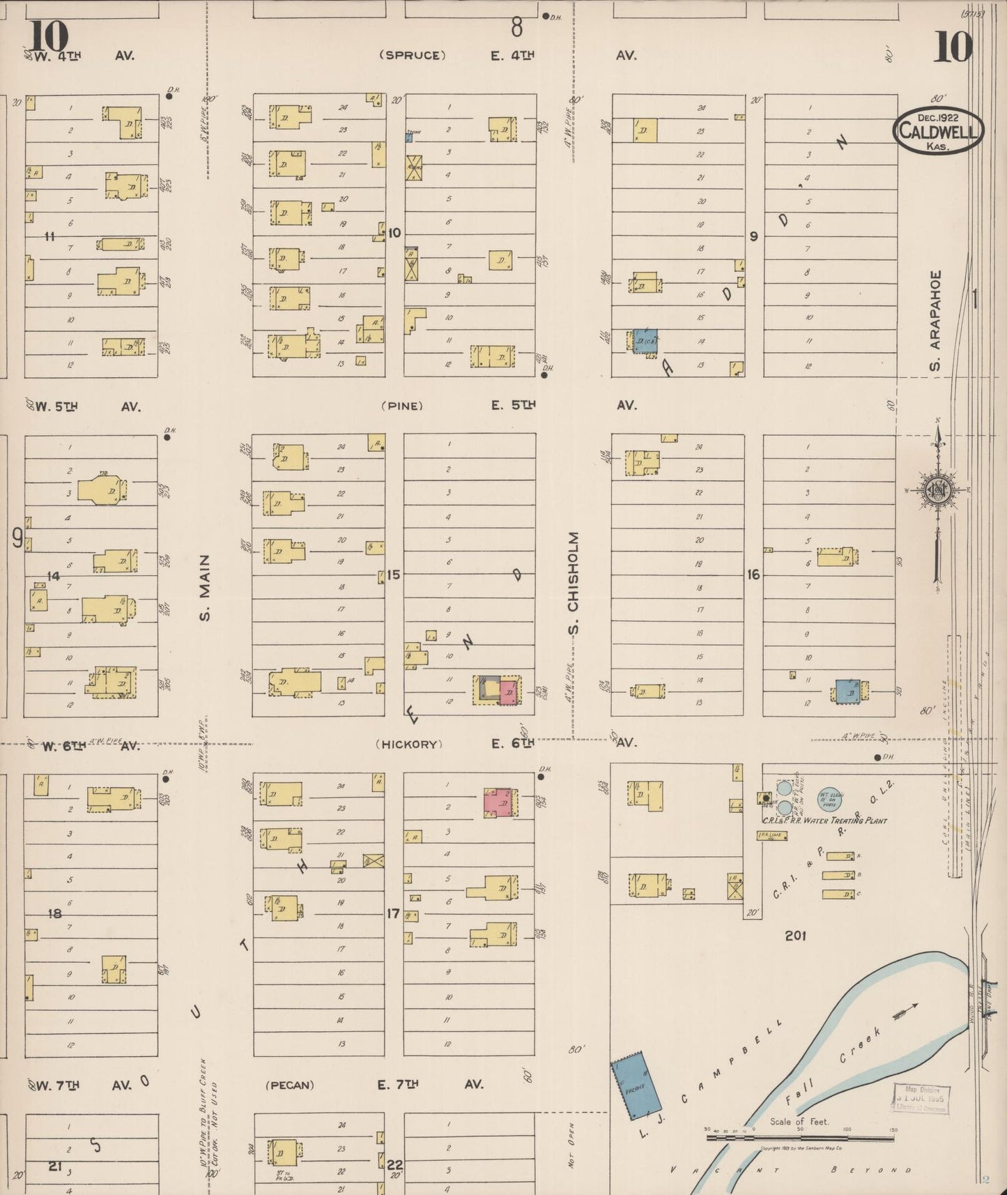 Sanborn Fire Insurance Map from Caldwell, Sumner County, Kansas (1922), Sheet #0010 - Complete Map Set gallery image, historic Sanborn map, vintage wall art, Kansas Kansas