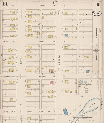 Sanborn Fire Insurance Map from Caldwell, Sumner County, Kansas (1922), Sheet #0010 - Complete Map Set gallery image, historic Sanborn map, vintage wall art, Kansas Kansas