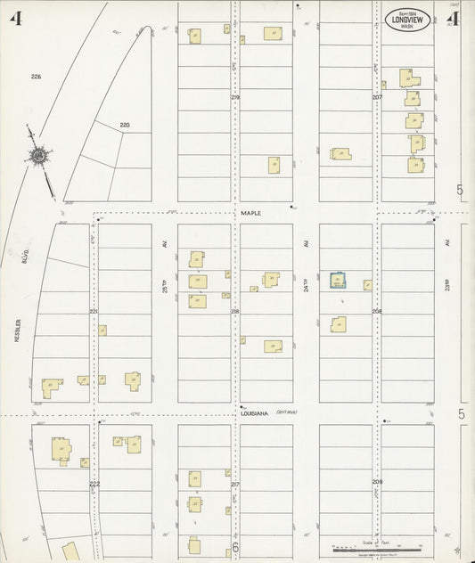 Sanborn Fire Insurance Map from Longview, Cowlitz County, Washington (1924), Sheet #0004 - Historic Sanborn Fire Insurance Map Print, vintage old map wall art, antique decor, genealogy gift, Washington Washington map