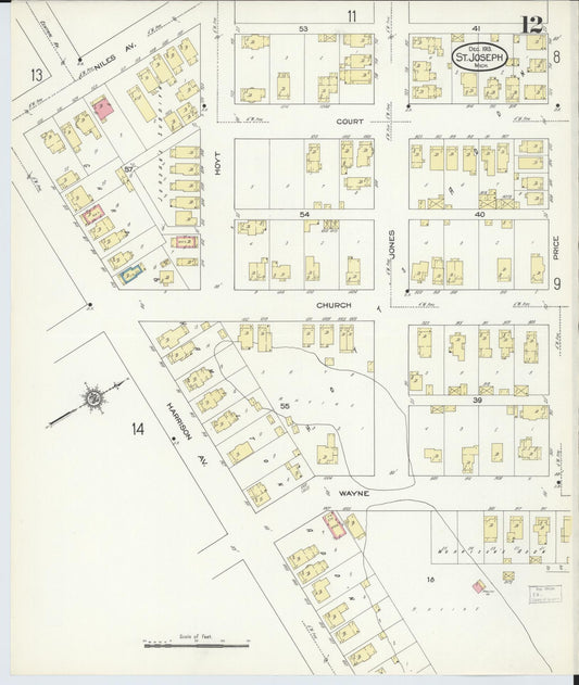 Sanborn Fire Insurance Map from Saint Joseph, Berrien County, Michigan (1913), Sheet #0012 - Historic Sanborn Fire Insurance Map Print, vintage old map wall art, antique decor, genealogy gift, Michigan Michigan map