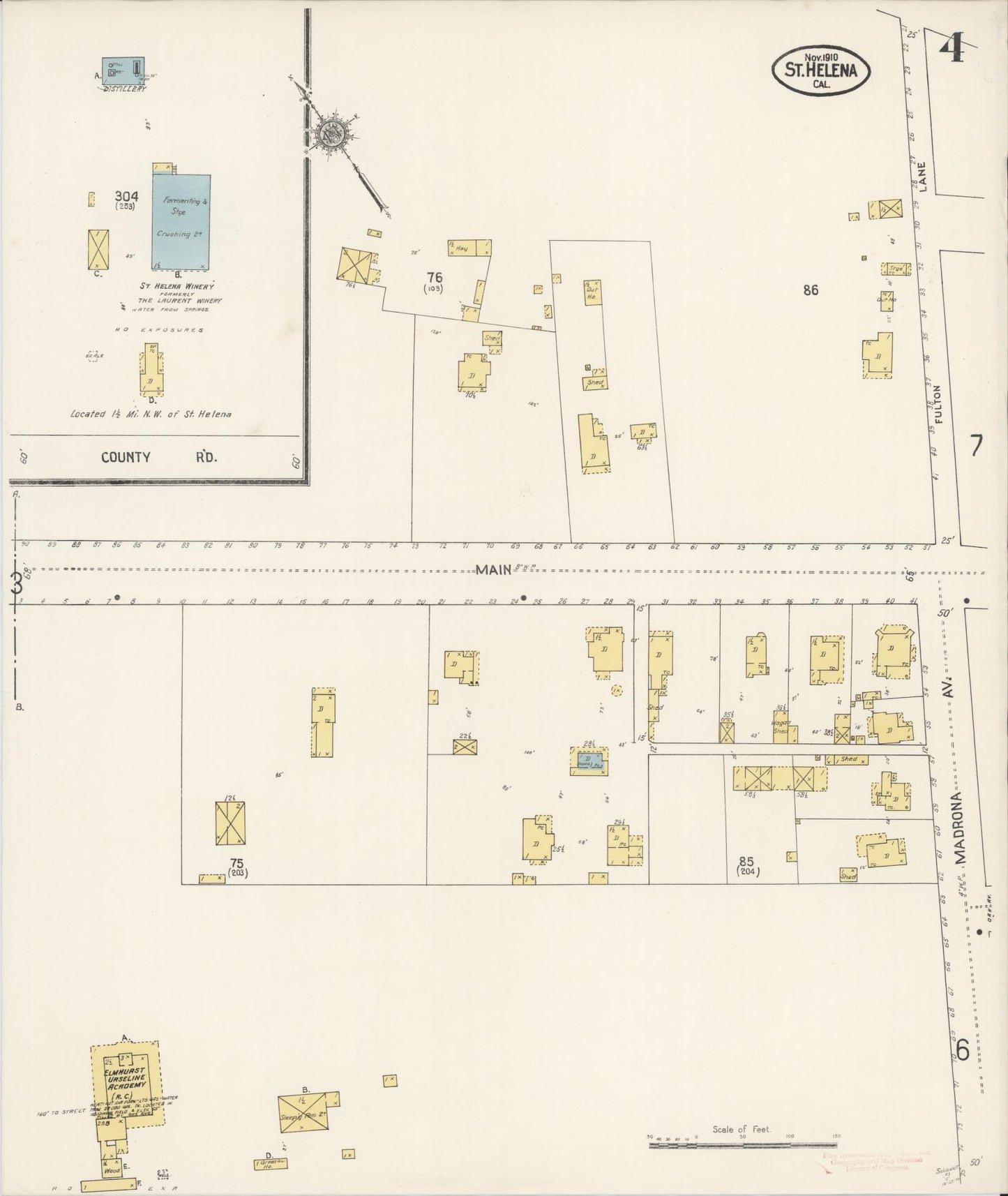 Sanborn Fire Insurance Map from Saint Helena, Napa County, California (1910), Sheet #0004 - Complete Map Set gallery image, historic Sanborn map, vintage wall art, California California