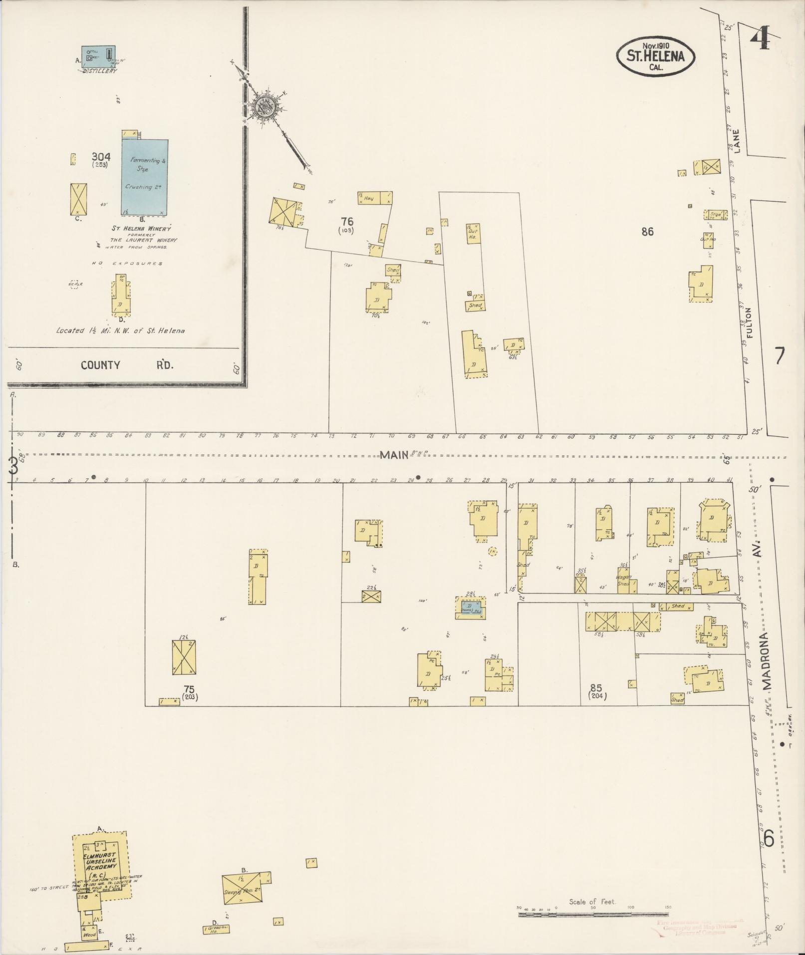 Sanborn Fire Insurance Map from Saint Helena, Napa County, California (1910), Sheet #0004 - Complete Map Set gallery image, historic Sanborn map, vintage wall art, California California
