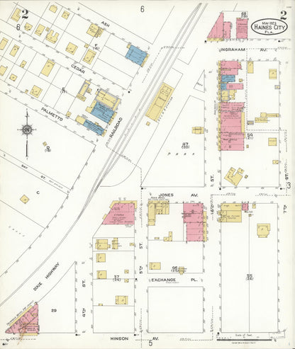 Sanborn Fire Insurance Map from Haines City, Polk County, Florida (1923), Sheet #0002 - Complete Map Set gallery image, historic Sanborn map, vintage wall art, Florida Florida