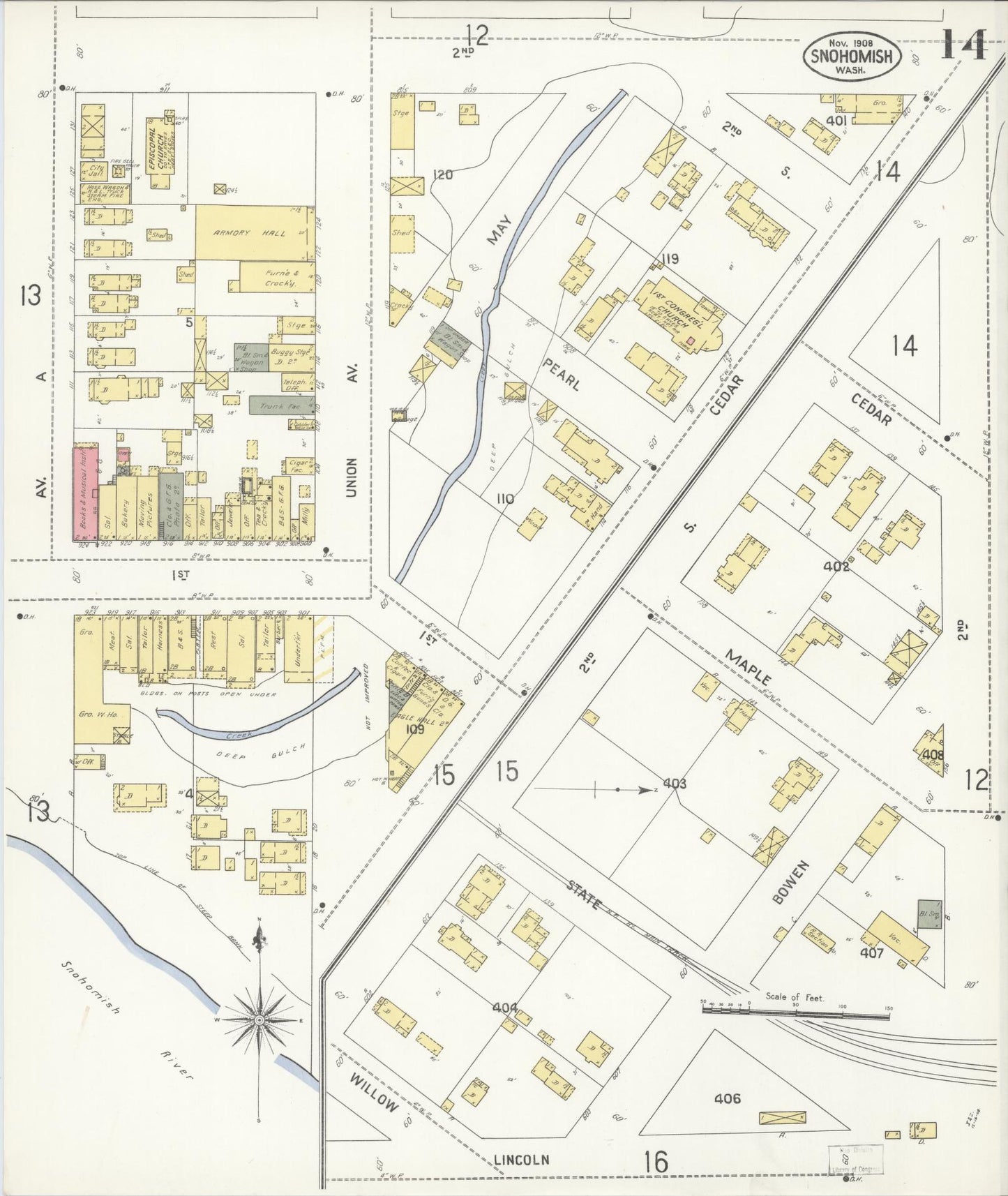 Sanborn Fire Insurance Map from Snohomish, Snohomish County, Washington (1908), Sheet #0014 - Complete Map Set gallery image, historic Sanborn map, vintage wall art, Washington Washington