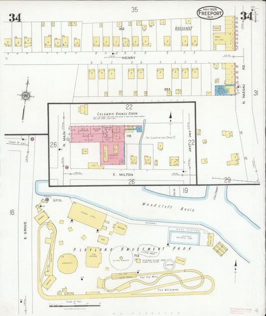 Sanborn Fire Insurance Map from Freeport, Nassau County, New York (1928), Sheet #0034 - Historic Sanborn Fire Insurance Map Print, vintage old map wall art, antique decor, genealogy gift, New York New York map