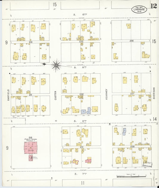 Sanborn Fire Insurance Map from Laramie, Albany County, Wyoming (1907), Sheet #0012 - Historic Sanborn Fire Insurance Map Print, vintage old map wall art, antique decor, genealogy gift, Wyoming Wyoming map