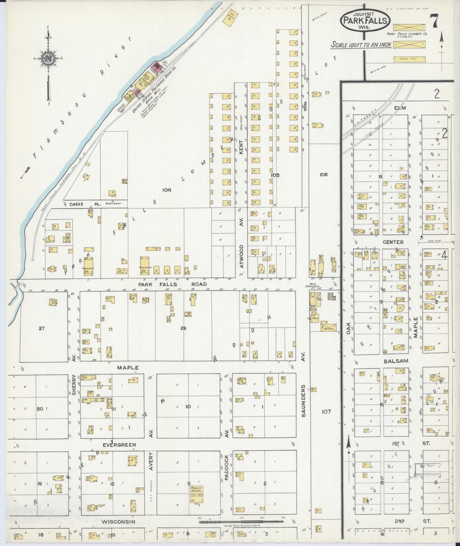 Sanborn Fire Insurance Map from Park Falls, Price County, Wisconsin (1917), Sheet #0007 - Complete Map Set gallery image, historic Sanborn map, vintage wall art, Wisconsin Wisconsin