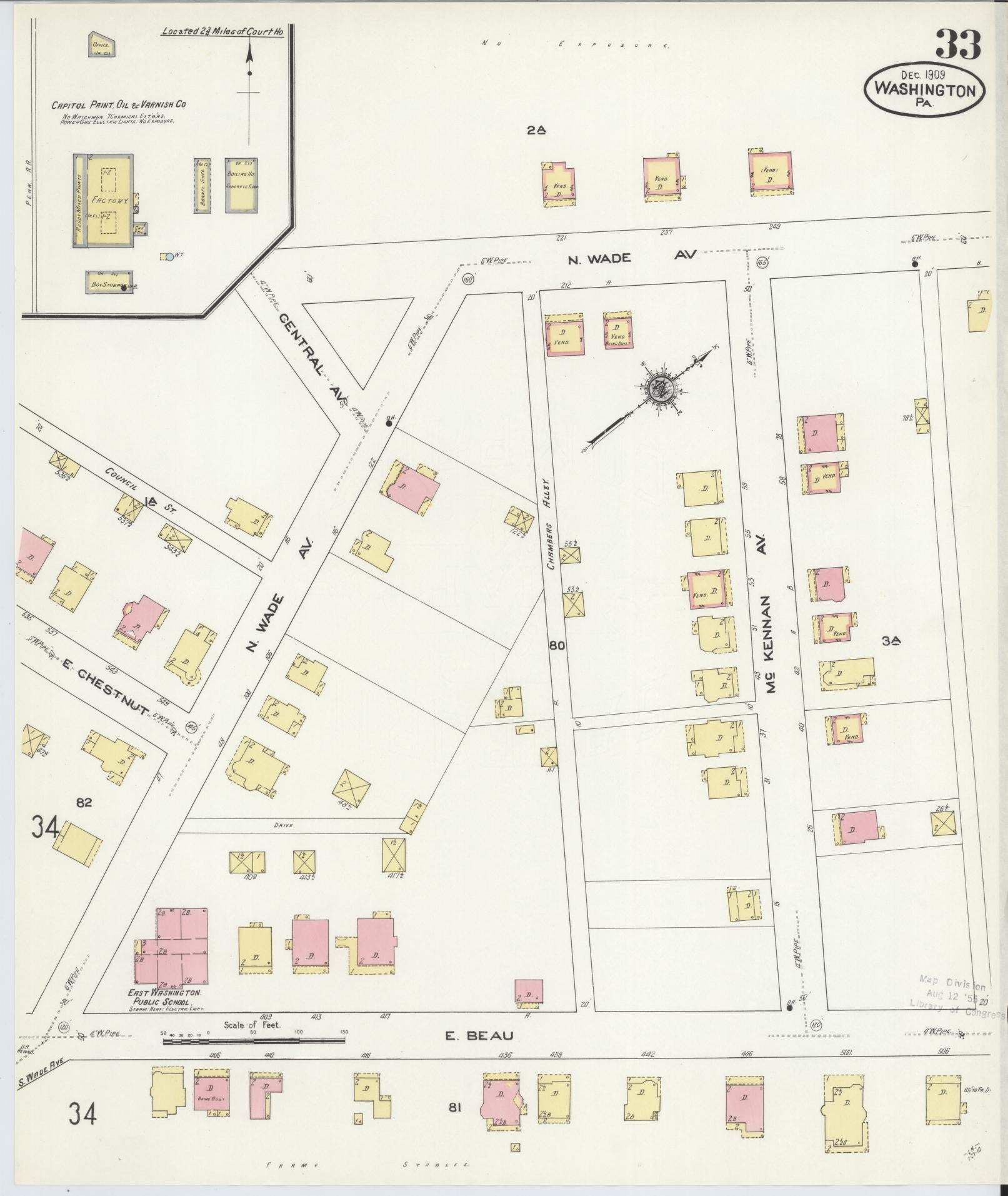 Sanborn Fire Insurance Map from Washington, Washington County, Pennsylvania (1909), Sheet #0033 - Historic Sanborn Fire Insurance Map Print, vintage old map wall art, antique decor, genealogy gift, Sanborn Fire Insurance Map from Washington Washington map
