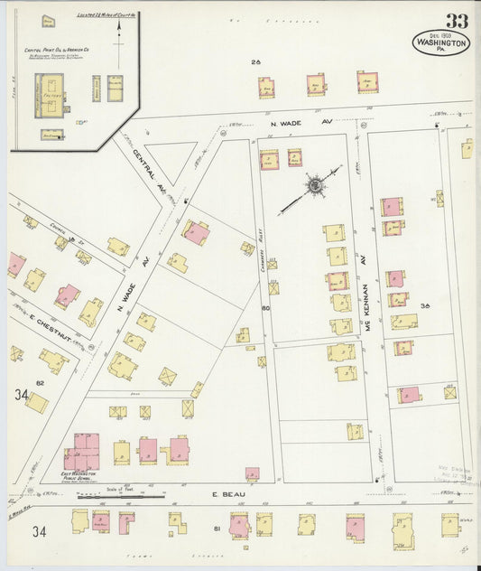 Sanborn Fire Insurance Map from Washington, Washington County, Pennsylvania (1909), Sheet #0033 - Historic Sanborn Fire Insurance Map Print, vintage old map wall art, antique decor, genealogy gift, Sanborn Fire Insurance Map from Washington Washington map