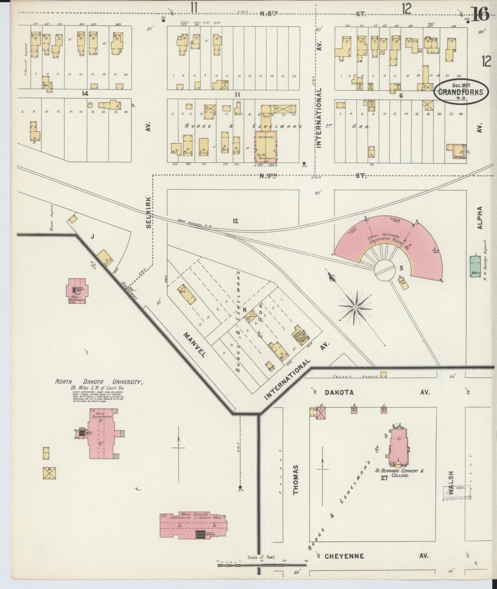 Sanborn Fire Insurance Map from Grand Forks, Grand Forks County, North Dakota (1897), Sheet #0016 - Historic Sanborn Fire Insurance Map Print, vintage old map wall art, antique decor, genealogy gift, North Dakota North Dakota map