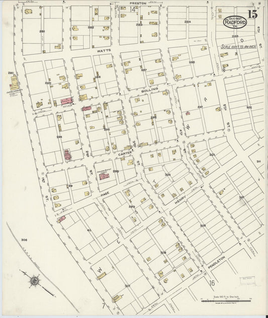 Sanborn Fire Insurance Map from Radford, Independent Cities, Virginia (1920), Sheet #0015 - Historic Sanborn Fire Insurance Map Print, vintage old map wall art, antique decor, genealogy gift, Virginia Virginia map