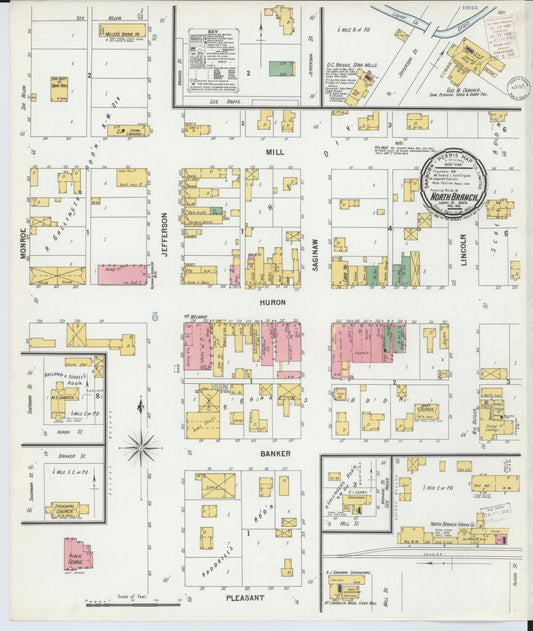 Sanborn Fire Insurance Map from North Branch, Lapeer County, Michigan (1900), Sheet #0001 - Historic Sanborn Fire Insurance Map Print, vintage old map wall art, antique decor, genealogy gift, Michigan Michigan map