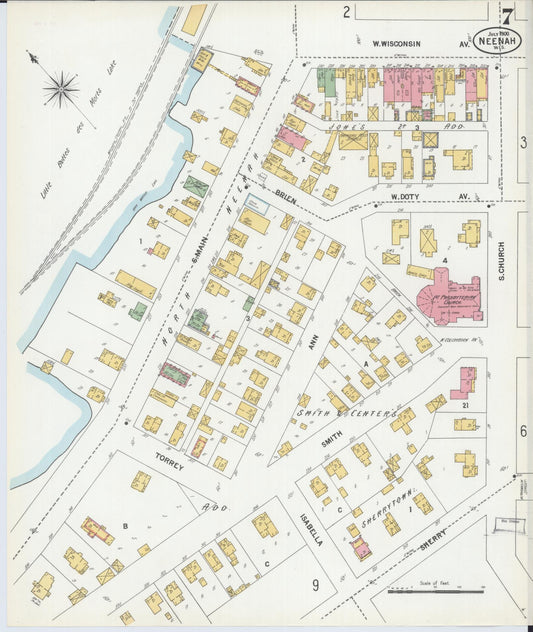 Sanborn Fire Insurance Map from Neenah, Winnebago County, Wisconsin (1900), Sheet #0007 - Historic Sanborn Fire Insurance Map Print, vintage old map wall art, antique decor, genealogy gift, Wisconsin Wisconsin map