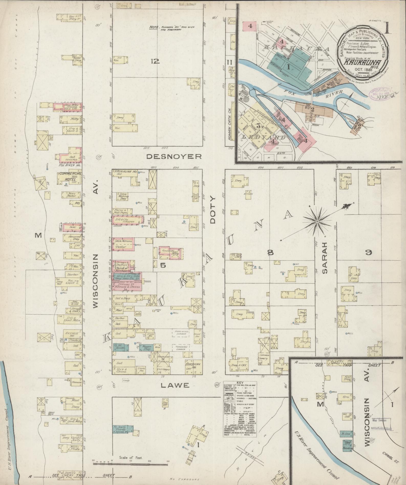 Kaukauna, Outagamie County, Wisconsin (1885) – Sanborn Fire Insurance Map – Map View