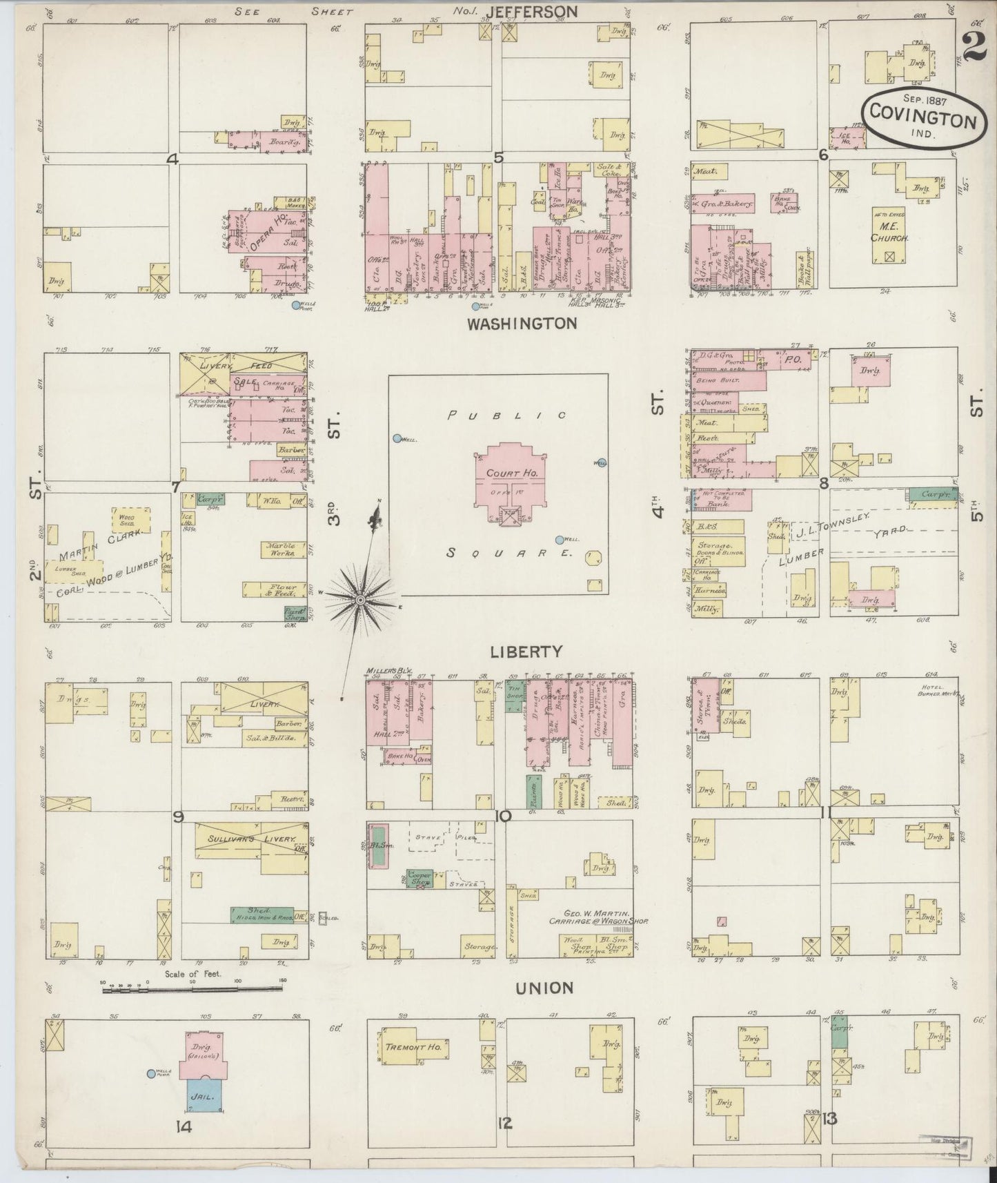 Sanborn Fire Insurance Map from Covington, Fountain County, Indiana (1887), Sheet #0002 - Complete Map Set gallery image, historic Sanborn map, vintage wall art, Indiana Indiana