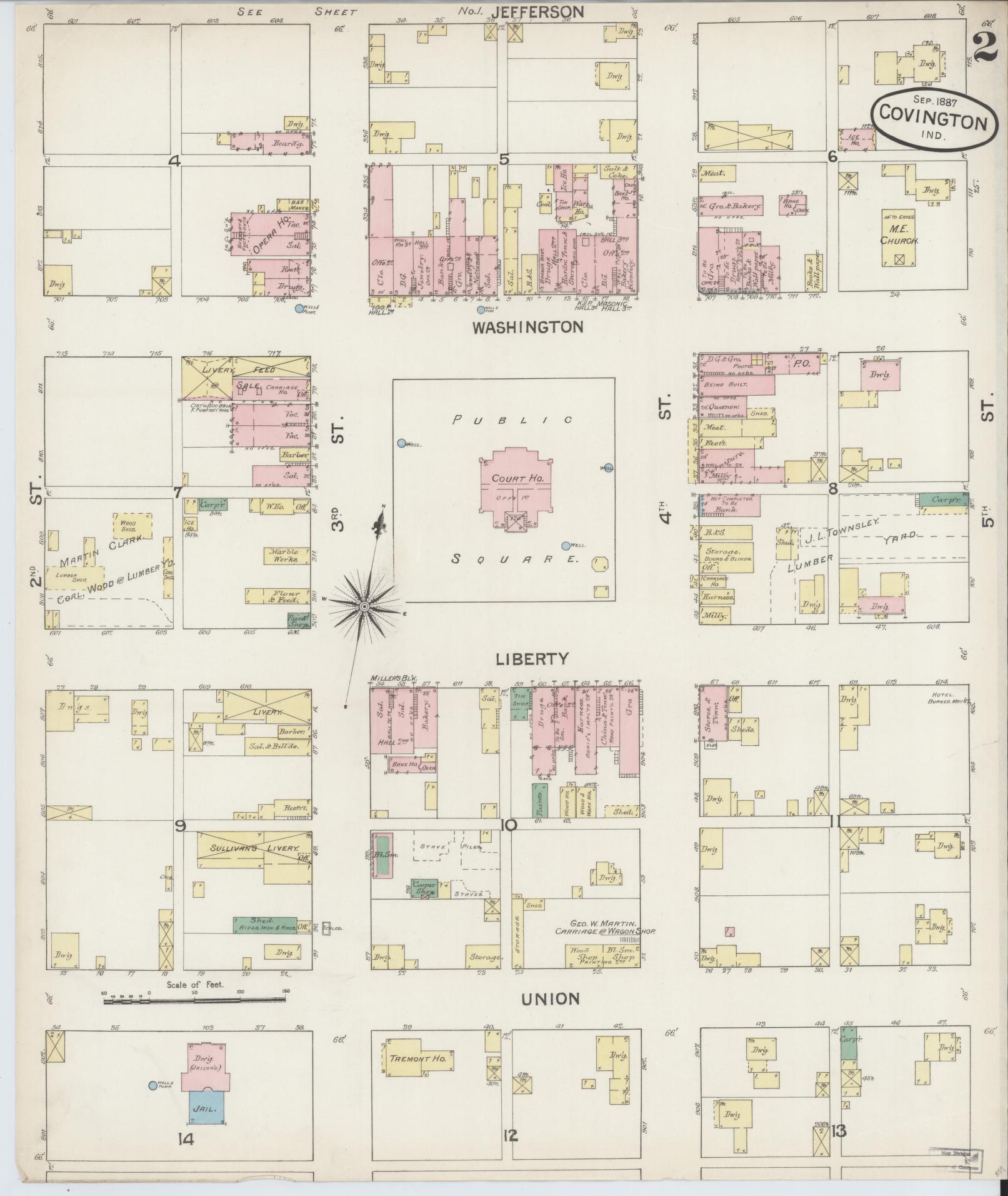 Sanborn Fire Insurance Map from Covington, Fountain County, Indiana (1887), Sheet #0002 - Complete Map Set gallery image, historic Sanborn map, vintage wall art, Indiana Indiana