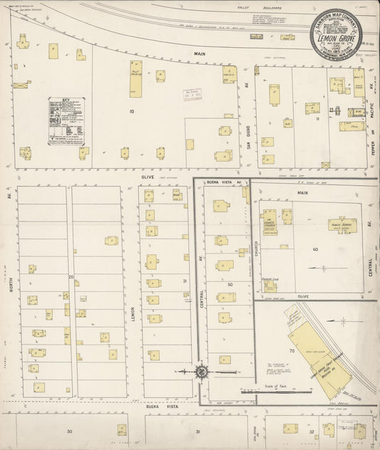 Sanborn Fire Insurance Map from Lemon Grove, San Diego County, California (1915), Sheet #0001 - Historic Sanborn Fire Insurance Map Print, vintage old map wall art, antique decor, genealogy gift, California California map
