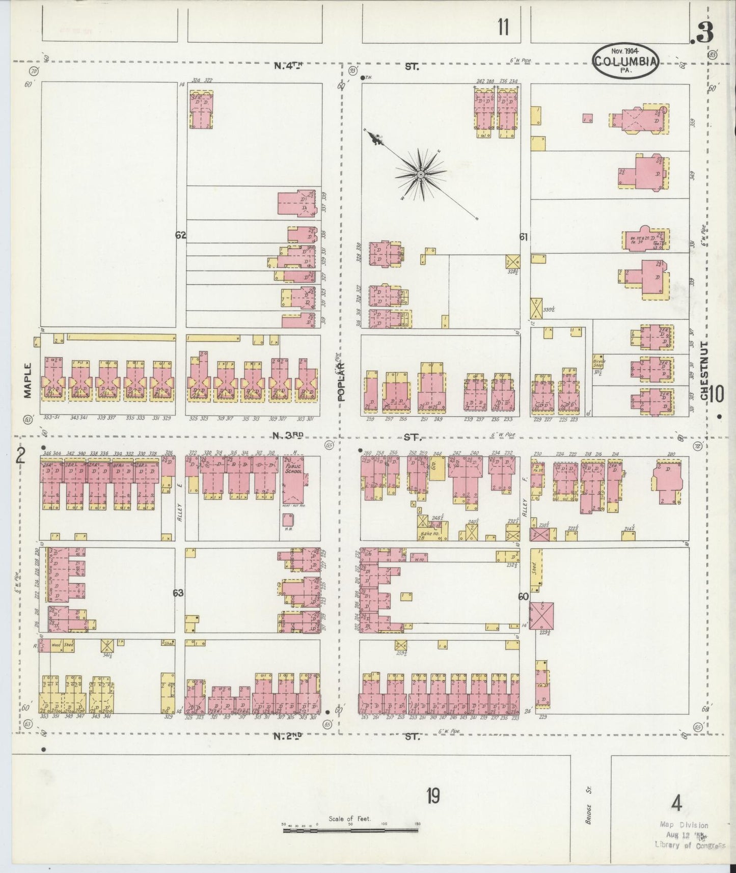 Sanborn Fire Insurance Map from Columbia, Lancaster County, Pennsylvania (1904), Sheet #0003 - Historic Sanborn Fire Insurance Map Print, vintage old map wall art, antique decor, genealogy gift, Pennsylvania Pennsylvania map